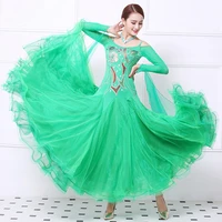 standard ballroom dresses lady high quality green glass stone waltz flamenco dance custom ballroom competition dancing dress
