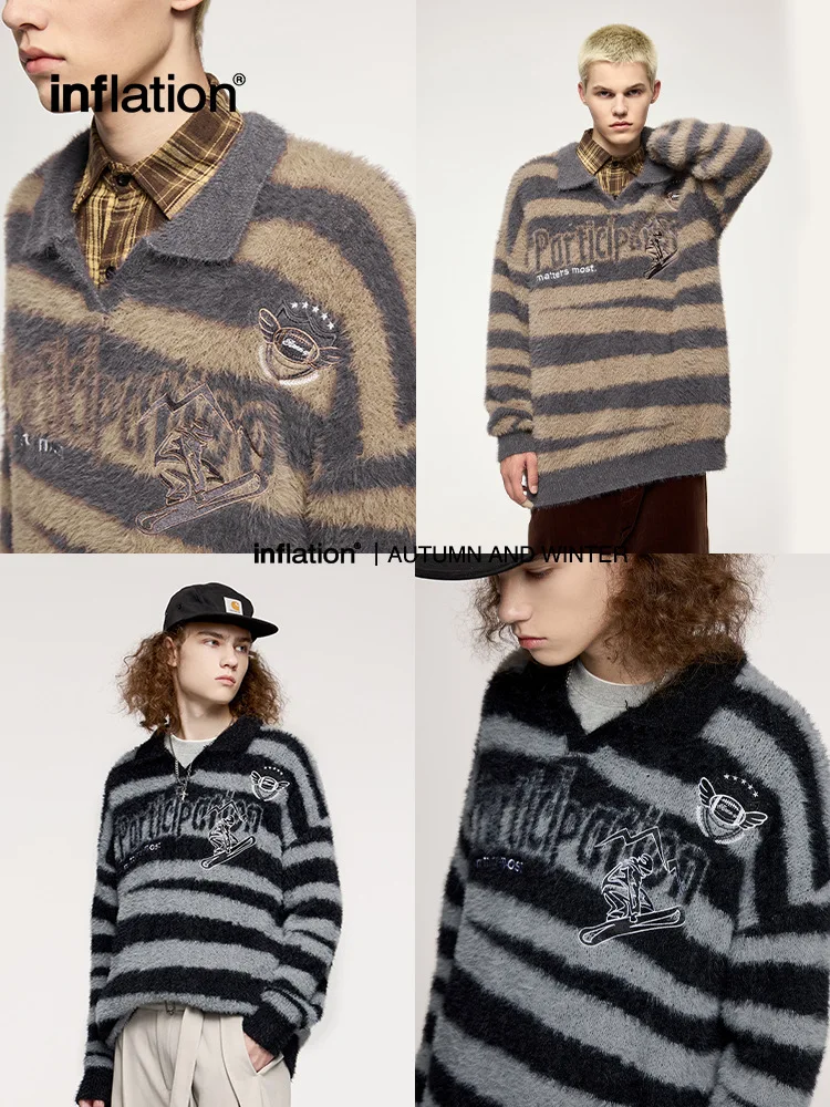 INF мужской винтажный плюшевый свитер-поло из норки осень/зима 2023 новый свободный
