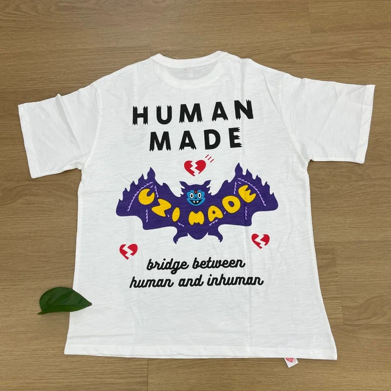 

HUMAN MADE Short Sleeves White Pure Cotton Oversized Summer Bat Print Tops Tees