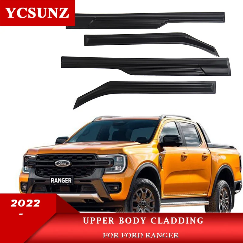 

ABS Side Door Cladding kits Upper Moldding For Ford Ranger Wildtrak Sport XLT T9 2022 2023 Double Cabin Car Styling YCSUNZ