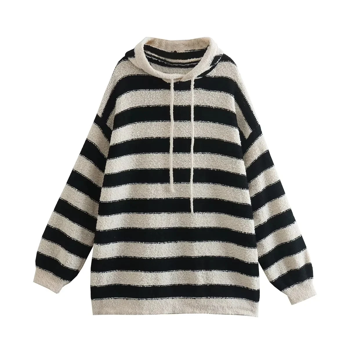 

Black Striped Hoodie Women Winter 2022 Oversize Pullover Loose Sweatshirts Korean Fashion Knit Autumn Vintage Casual Stylish Y2k