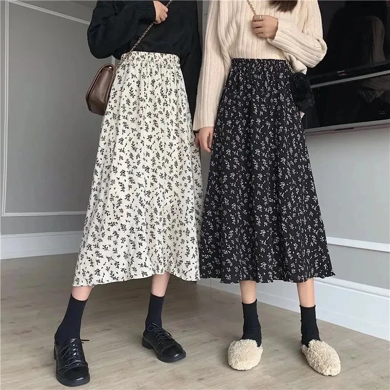 

Woman Skirts Summer Casual A-line Long Skirts Solid Color Elastic High Waist Wholesale Skirt Loose Fashion Floral Print Skirt