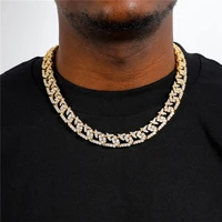 bling gold color miami cuban link choker necklace for men 14mm iced out zirconia micro paved cuban chain male jewelry