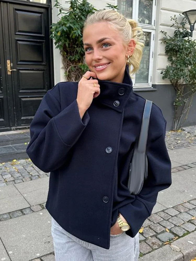 Женские зимние шерстяные пальто с воротником-стойкой новинка 2024 модные