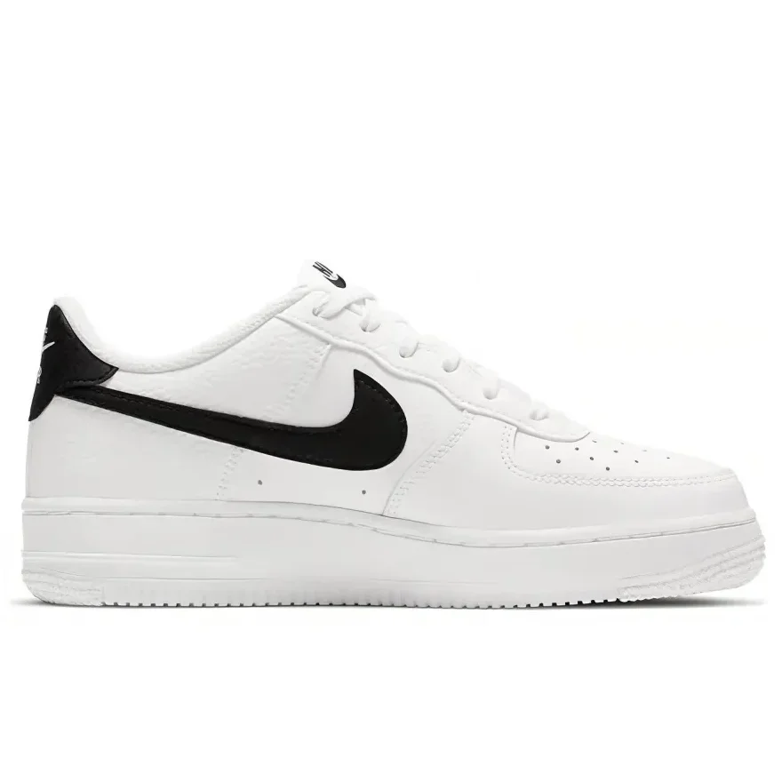 Nike Air Force 1 Leather Comfortable Anti-slip Shock Absorption Low Top Kids Board Shoes Black White Teenagers