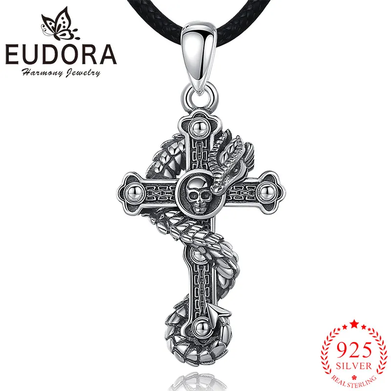 

Кулон в виде креста EUDORA из серебра 925 пробы, ожерелье в виде дракона, готический панк, модное винтажное ювелирное изделие для мужчин и женщин,...