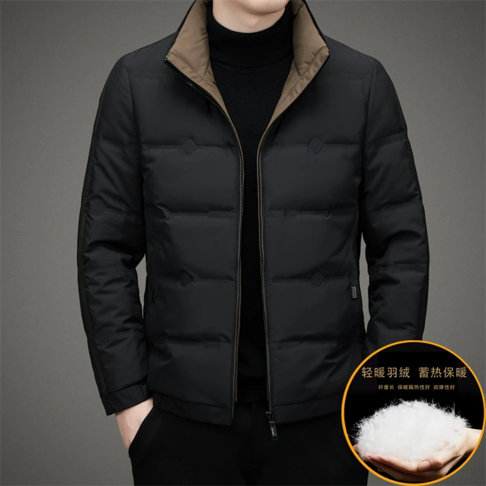 Winter Men's Stand Collar Thickened Warm Long Sleeve Down Jacket Men's Zipper Business Casual Coat Jackets Men
