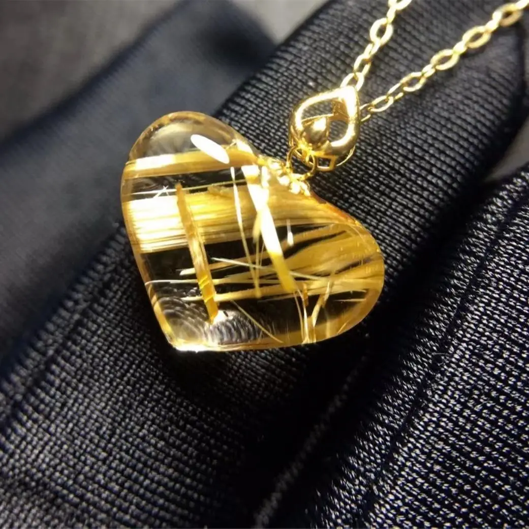 

Natural Gold Rutilated Quartz Pendant 18K Gold Jewelry For Woman Lady Man Wealth Healing Love Gift Crystal 14x6mm Beads AAAAA