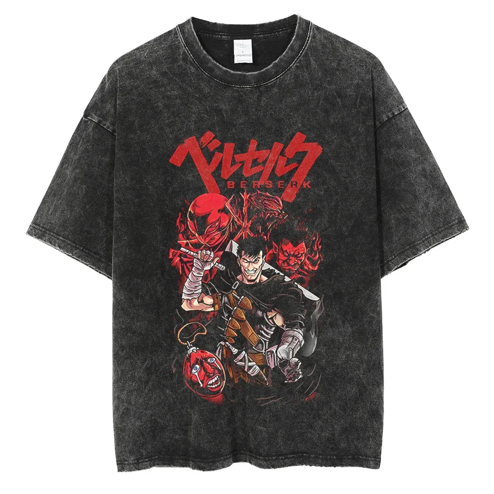 

Футболка мужская оверсайз в стиле японского аниме, хлопковая тенниска с вареным принтом, модная повседневная Винтажная Майка в стиле ретро, лето