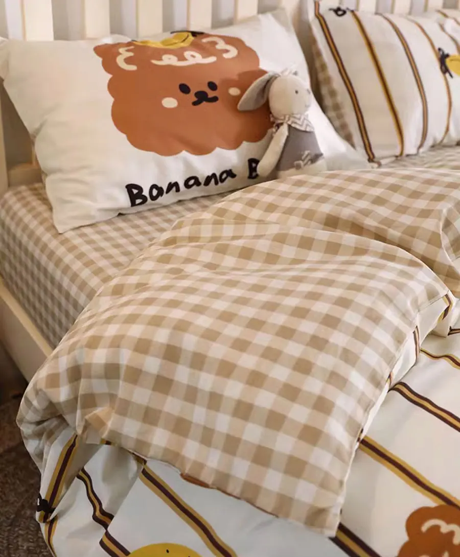 Модный комплект постельного белья в клетку с милым мультяшным медведем и