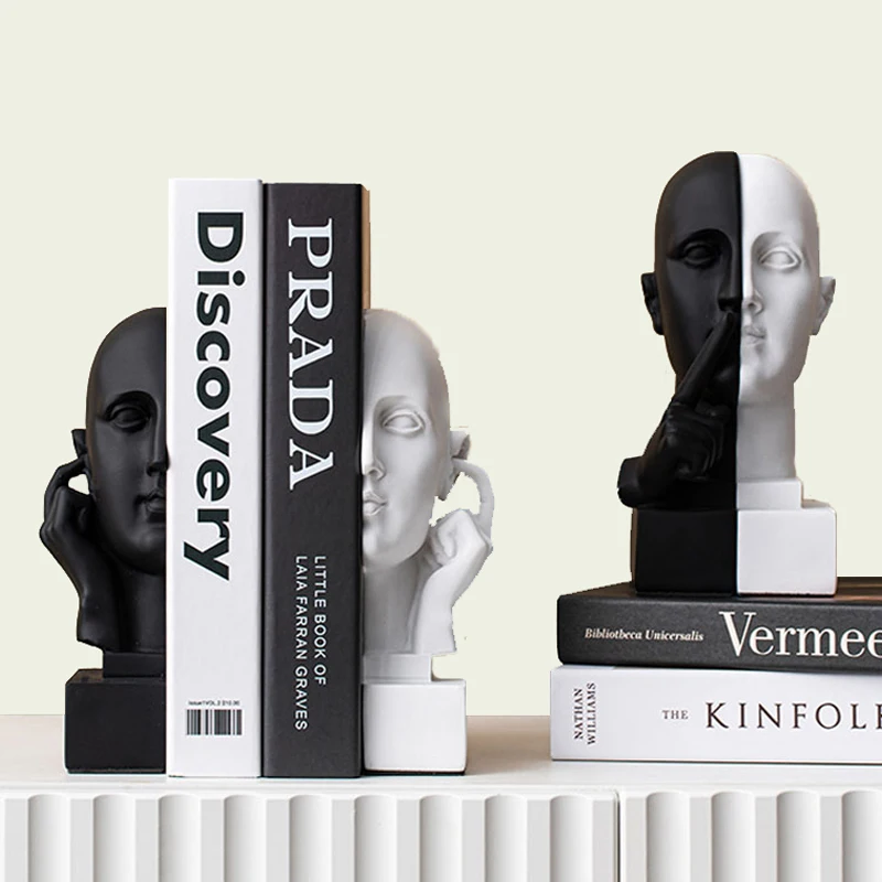

Creative Black & White Character Figurines Home Decoration Ornament Bookends Study Room Decor Book Stands Sculpture Artware