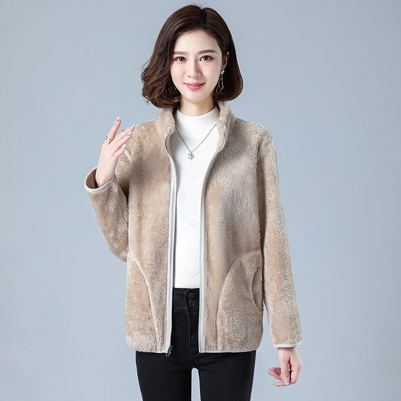 

New Autumn Winter Coral Fleece Cardigan Sweatshirt Jacket Women Outwear Loose Thicke Warm Wear Both Sides Coat Female Overcoat