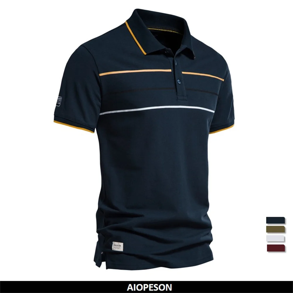 

AIOPESON Men's Polo Shirts Cotton Short Sleeve Striped Contrast Color Polo Shirts for Men Brand High Quality Social Polos Male