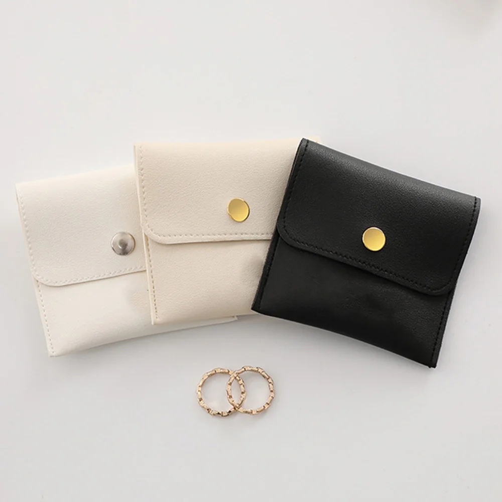 1 Pcs 8x8cm Simple Faux Leather Jewelry Storage Organizing Bag | Portable Travel Pouch For Women Packaging For Small Businesses