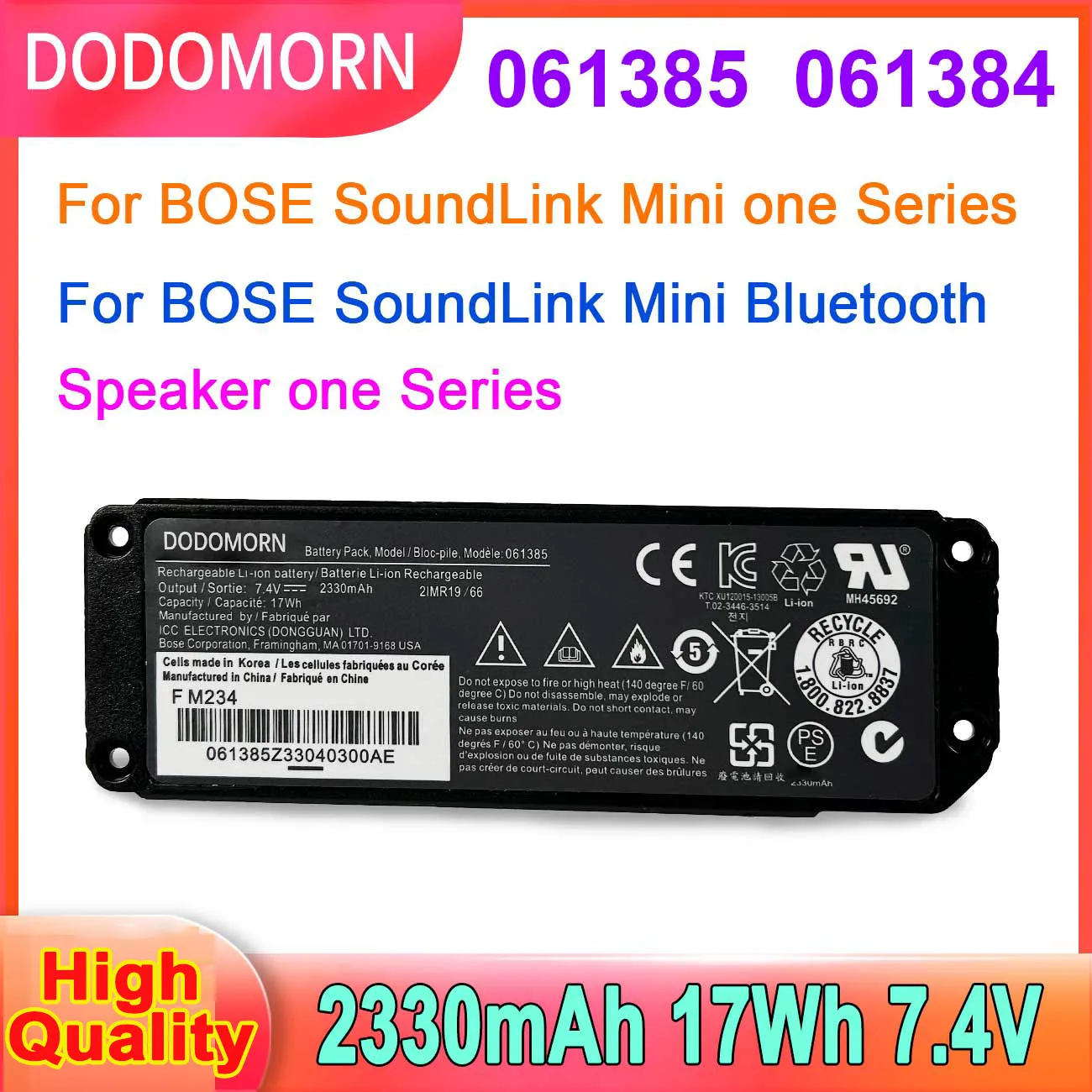 

7.4V 061385 061384 061386 Battery For BOSE SoundLink Mini Bluetooth Speaker One Series 17Wh 2330mAh