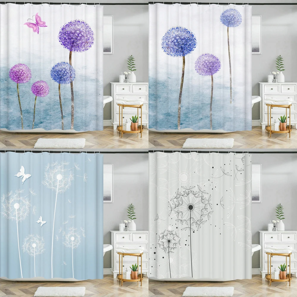 

Занавеска для душа в ванную комнату, водонепроницаемая шторка из полиэстера с 3D рисунком одуванчика, свежих растений, цветов, с крючком