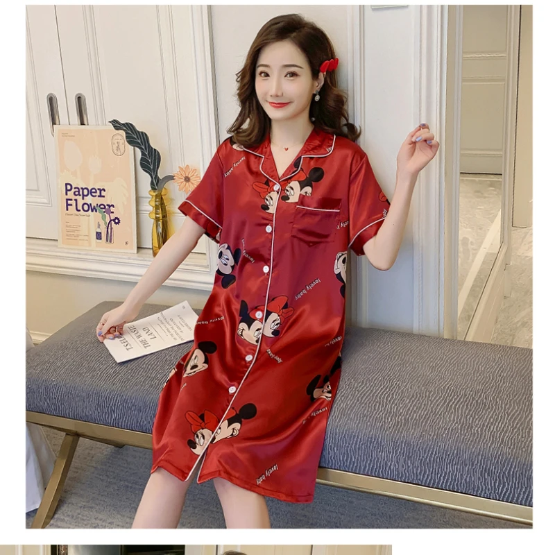 Disney Winnie the Pooh Silk Robe Bathrobe Women Satin Robe Cute Robes Night Casual Robes Nightgrowns for Ladies Summer 2022 New