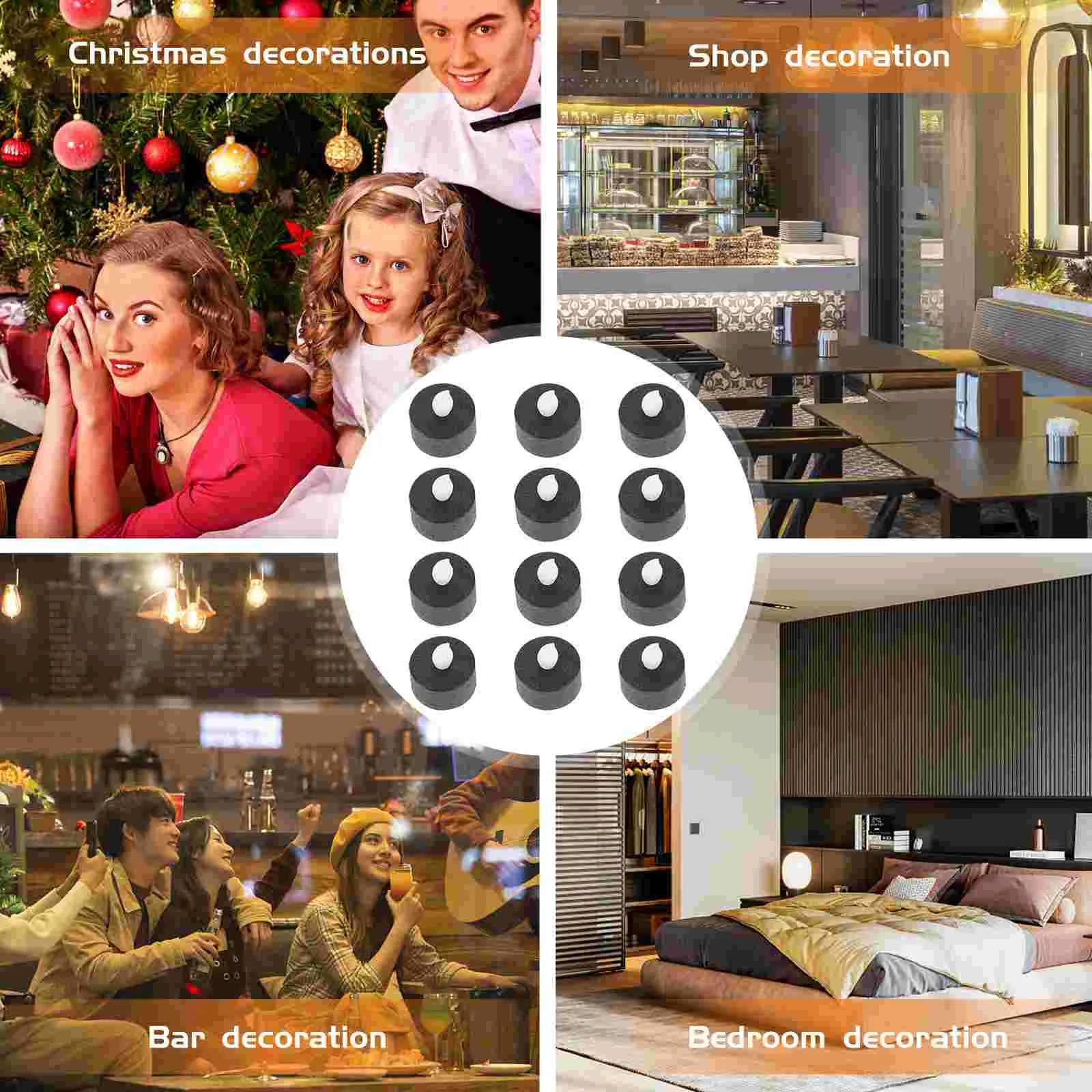 12 шт. Беспламенные чайные свечи черные светодиодные лампы с белым сердечником