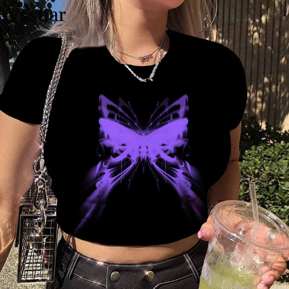 Женская Футболка С Коротким Рукавом В Стиле Харадзюку Ретро Корейская Черная