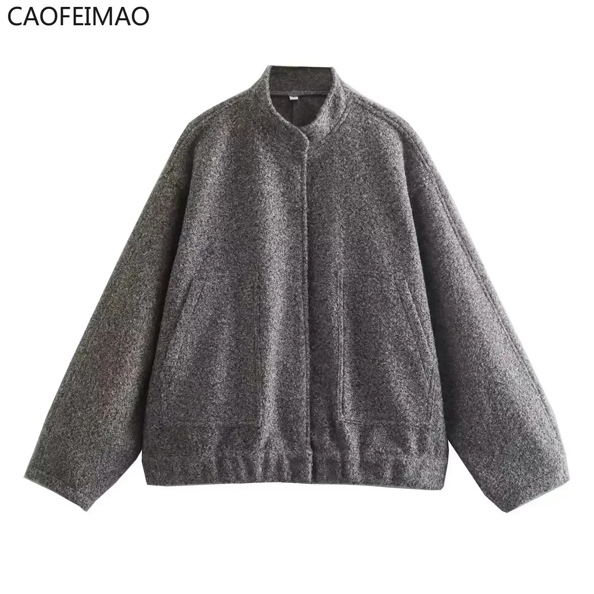 Caofeimao женская мода с карманами 2023 негабаритная куртка-бомбер винтажная куртка