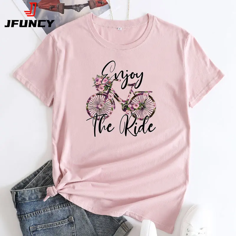 JFUNCY Women's Oversized T-shirts Short Sleeve Cotton Tee Shirt Female Graphic T Shirts Ladies Summer Tshirt Fashion Women Tops