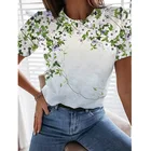 Женская летняя футболка большого размера, топы в стиле High Street, модная футболка с коротким рукавом и цветочным принтом для женщин, женская модель