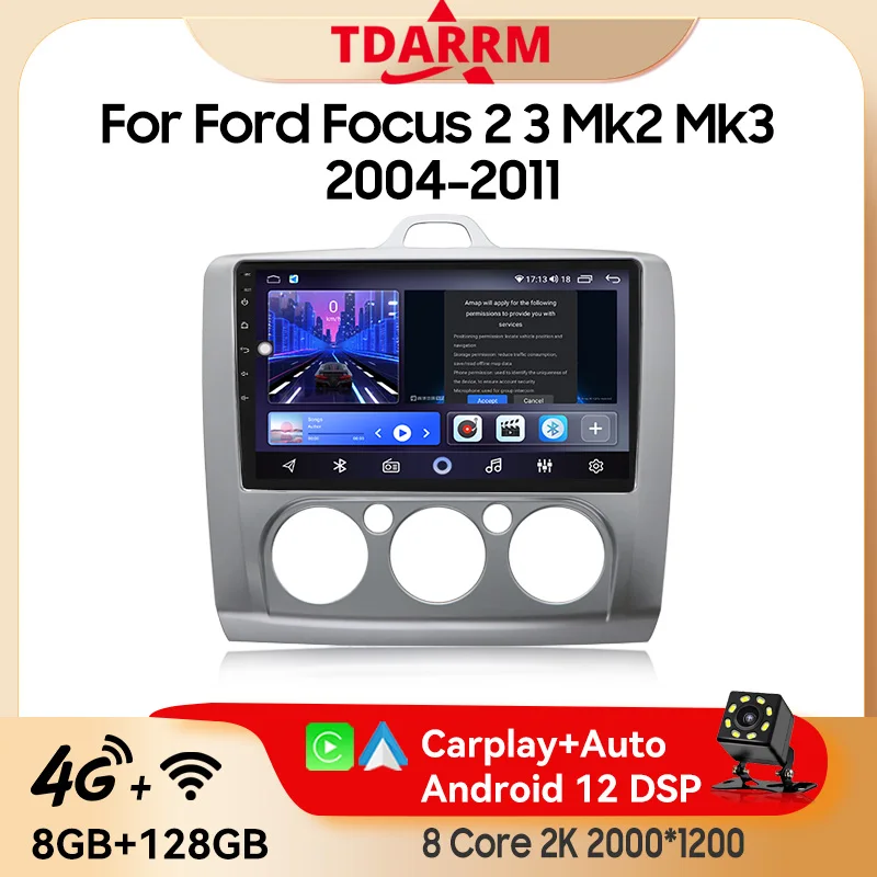 Автомобильный радиоприемник Android12 беспроводной Carplay для Ford Focus 2 3 Mk2 MK3 2004-2011