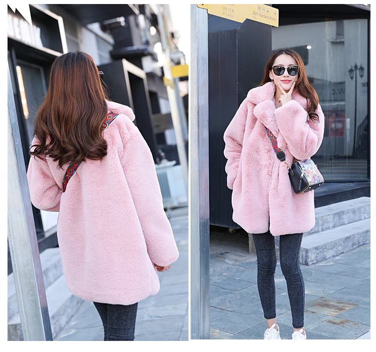 2022 Winter Faux Rabbit Fur Coat Luxury Fur Coat Loose Lapel OverCoat Thick Warm Plus Size Female Plush fur coat women