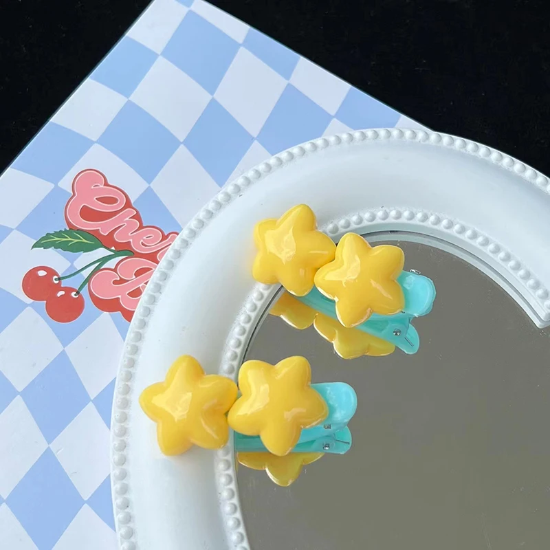 Милые молочно-желтые заколки для волос со звездами девочек Y2k аксессуары