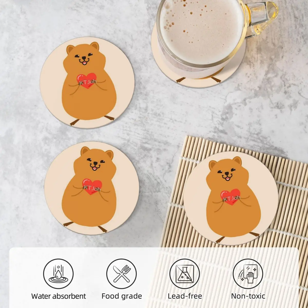 Керамические подставки Cute Quokka With Love 3 принадлежности для кухонного бара (4 шт. в