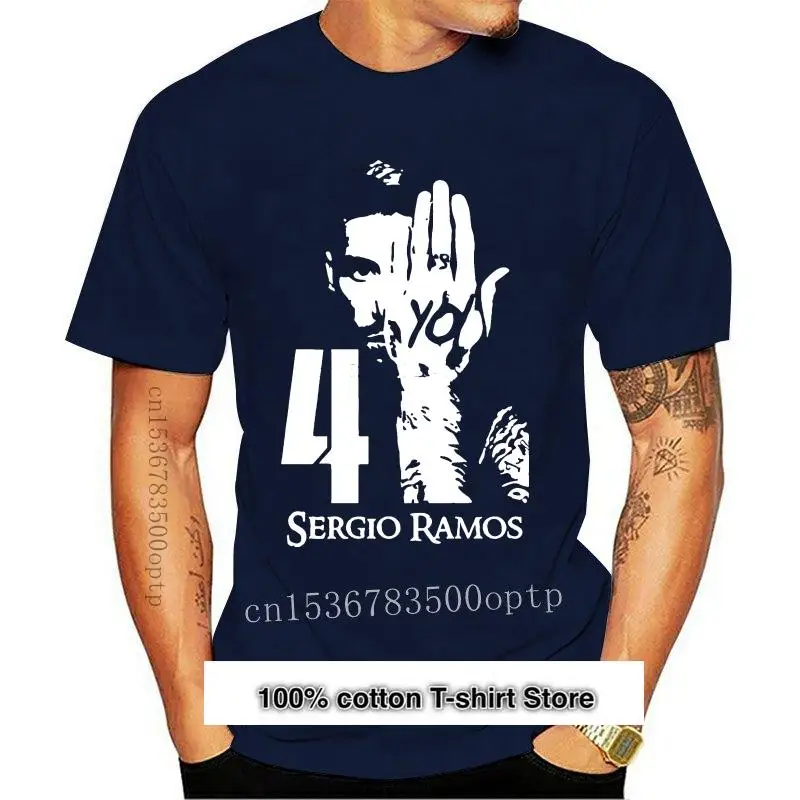

Camiseta informal de manga corta para hombre, Camisa de algodón con estampado de Sergio Ramos, de talla grande, de verano