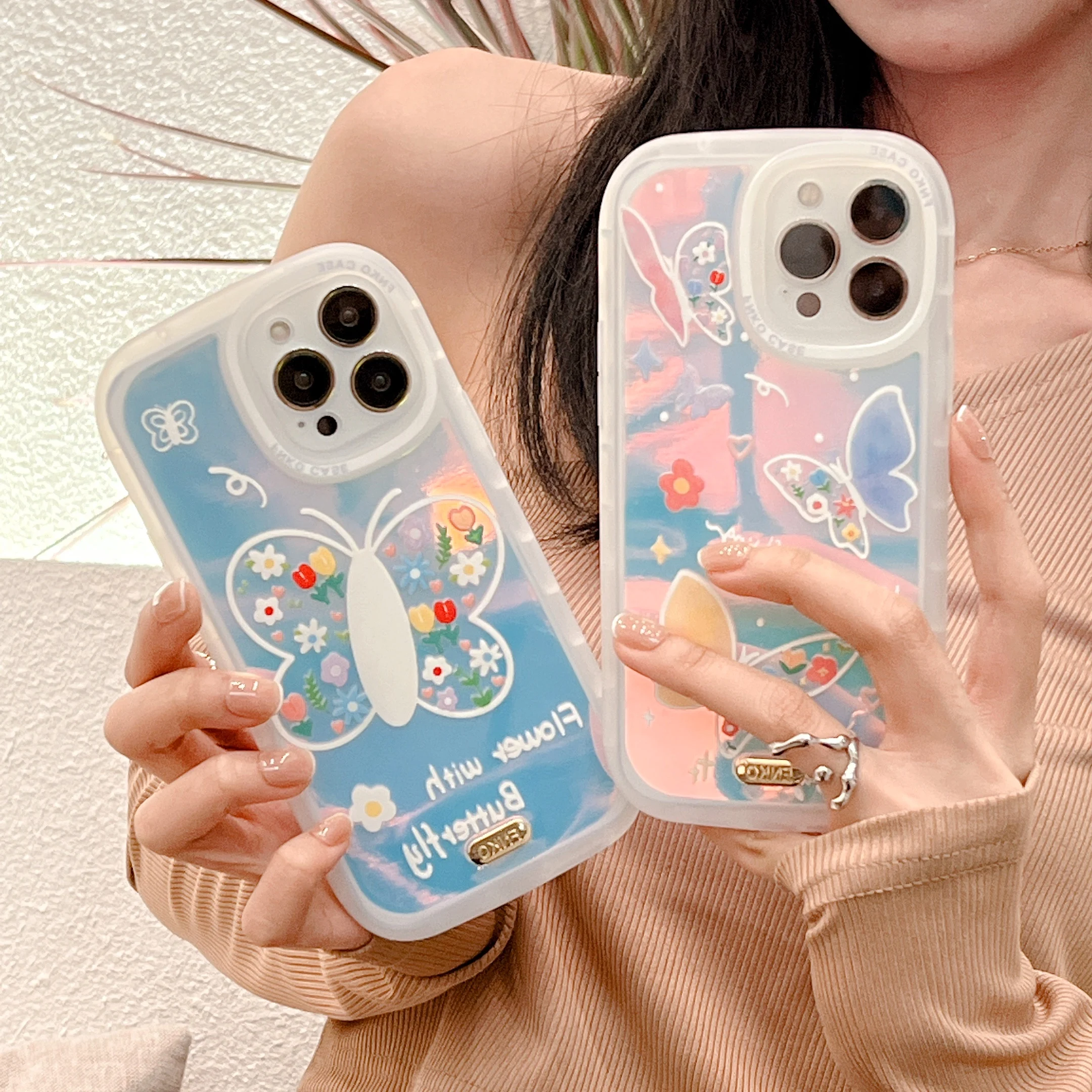 

Luxury Blu-ray Laser Cute Flower Butterfly Phone Case For iPhone 11 12 13 Pro Xs Max X Xr 7 8 Puls Shockproof Soft Cover Coque
