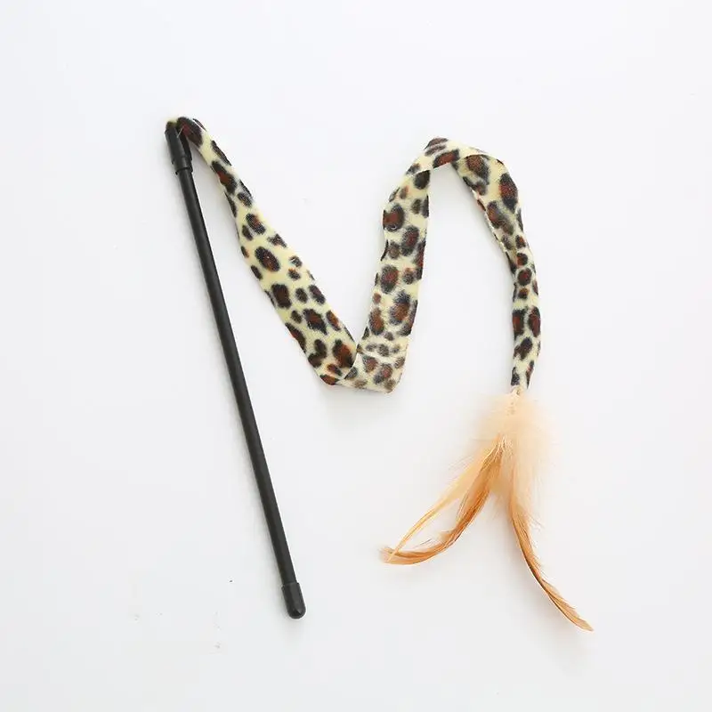 

Cat Toys Feather Leopard Pattern Cloth Kitten Cat Teaser Turkey Feather Interactive Stick Toy Wire Chaser Product Play Toys