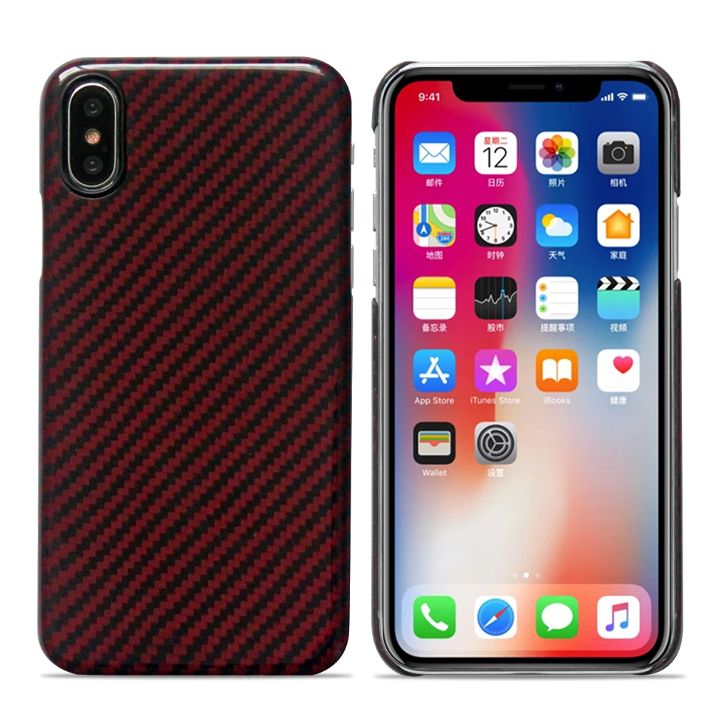 

Gloss Red Aramid Fiber Case for iPhone X XS Carbon Fiber Cover Super thin light Business iPhone XS Cover Shell