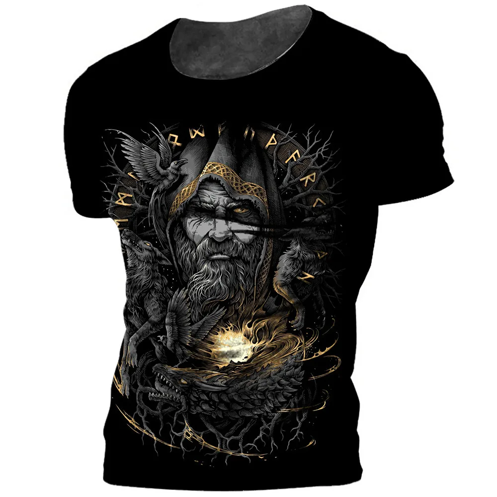 

Viking Men's T-shirt 3d Print Nordic Mythology Pattern Casual Retro Short Sleeve Tops Summer Trend Loose Oversized T-shirt 2023