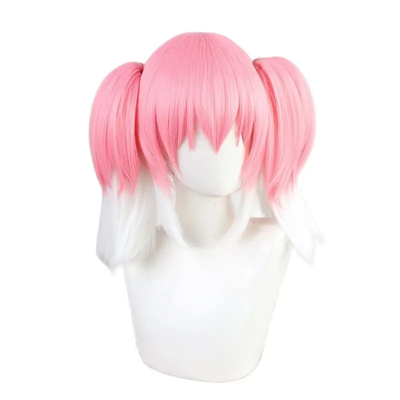 Парик косплея бездарной Наны Хираги с градиентом розового и белого цветов с двумя косичками + накладная косынка.