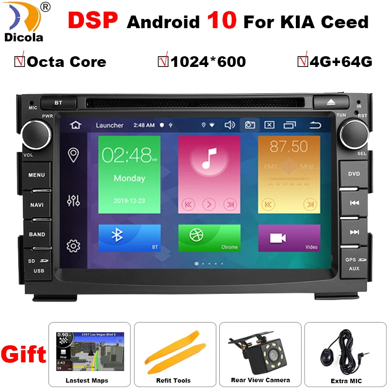 

IPS DSP 4+64G Android 10 Car Multimedia Player For Kia Ceed 2010 2011 2012 Venga Stereo Radio Audio GPS Glonass Navigation