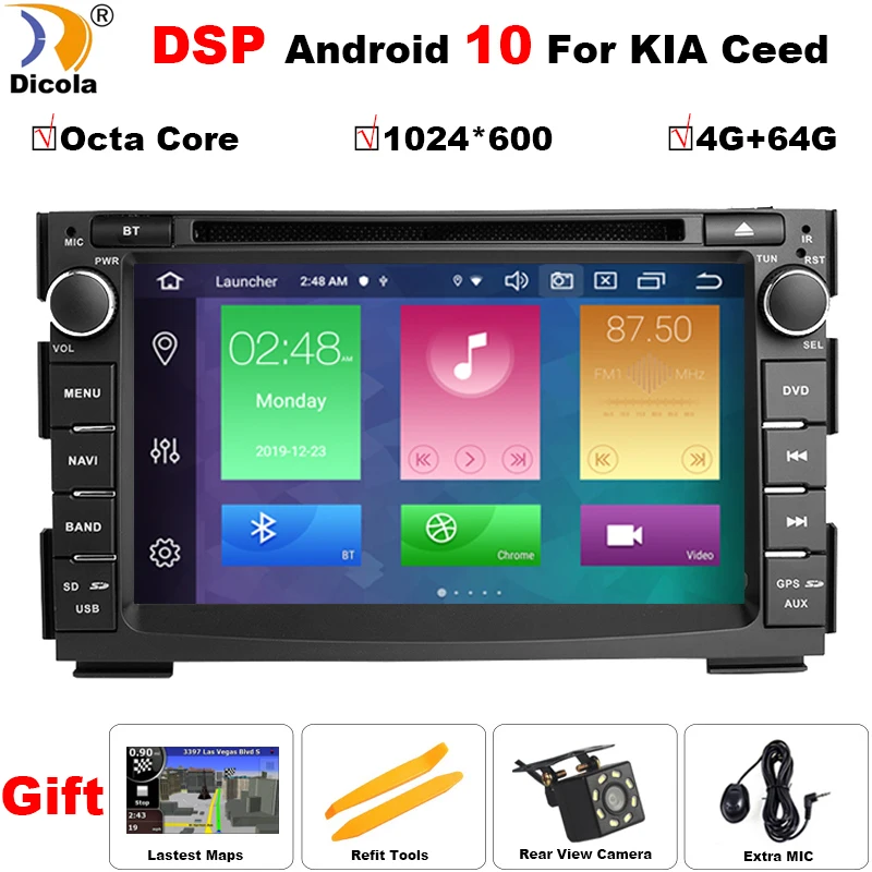 Автомобильный мультимедийный плеер IPS DSP 4 + 64 ГБ Android 10 для Kia Ceed 2010 2011 2012 Venga стерео