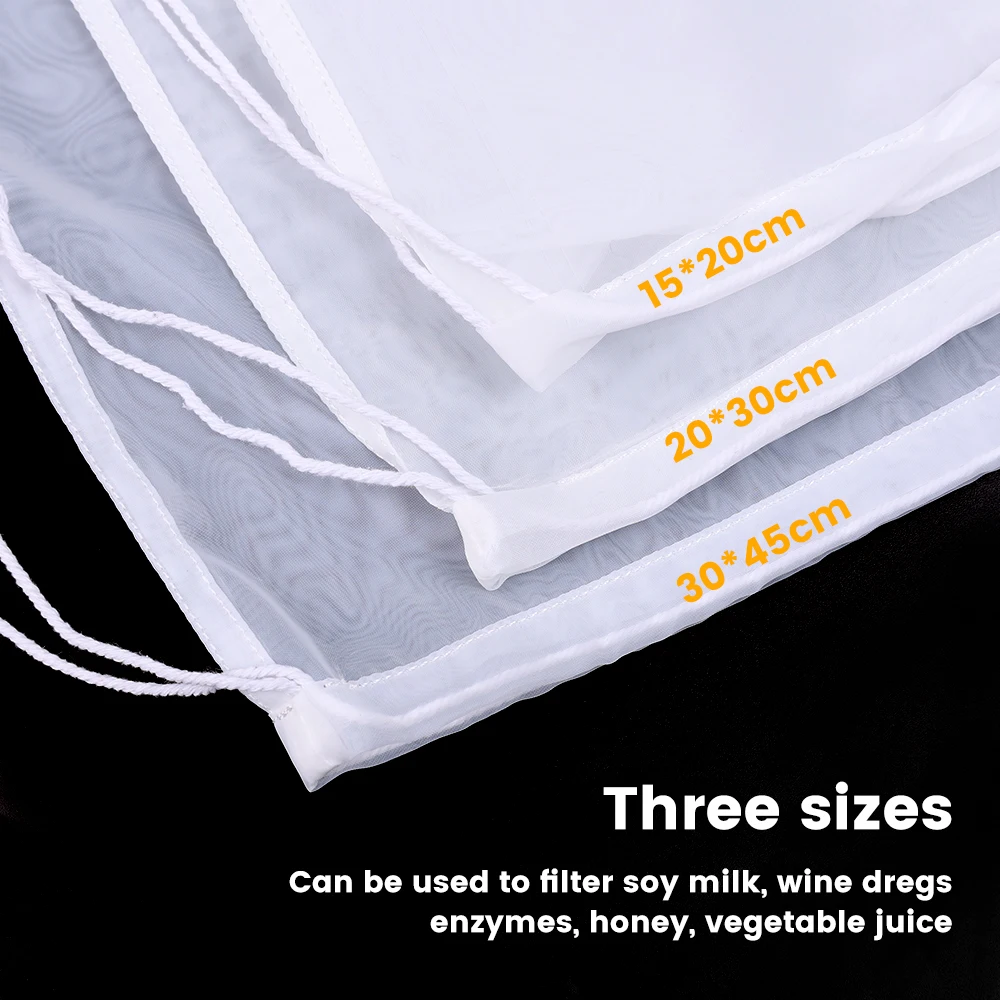 100Mesh Nylon Milk Filter Bags Reusable Soy Yogurt Tea Beer Coffee Oil Food Filter Net Drawstring Kitchen Strainer Bag Colander images - 6