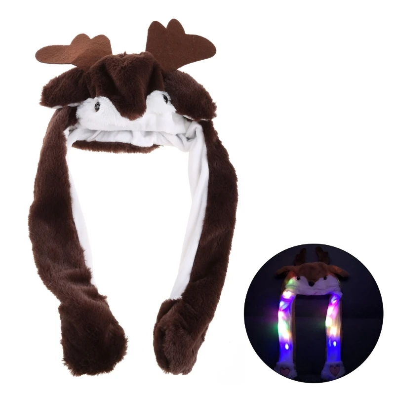 

Plush Animal Hat Winter Warm Beanie with Long Ear Flaps Cute Elk with Moving Ears Christmas Gift for Teens Boys Girls