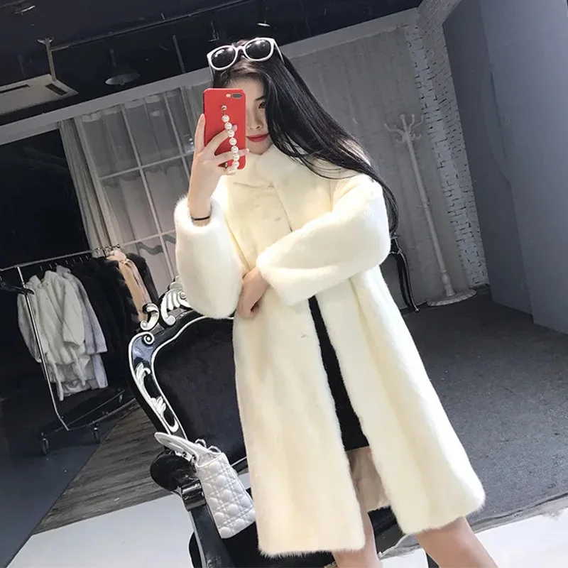 2022 Winter New Faux Fur Coat Women's Mid-Length Imitation Mink Stand Collar Loose Imitation Velvet Thick Warm Plush Coats Femal
