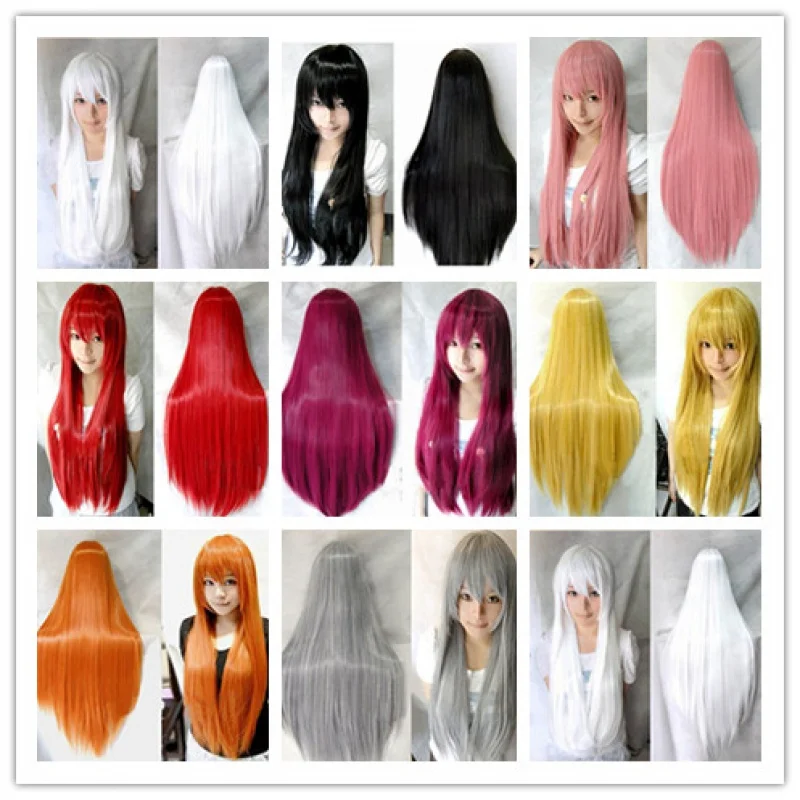 

Длинный прямой термостойкий парик из синтетических волос, Женский Универсальный мультяшный парик для косплея, костюм из искусственных волос в стиле аниме