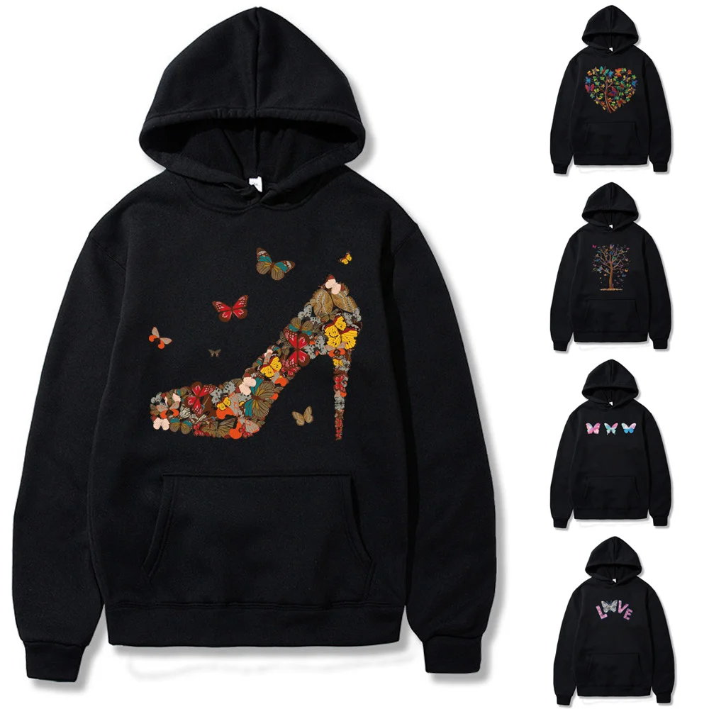 

Men Women Hoodies Casual Harajuku Butterfly Printed Hoodie Long Sleeve All-match Pullover Clothing Fashion Hip Hop Sweatshirt