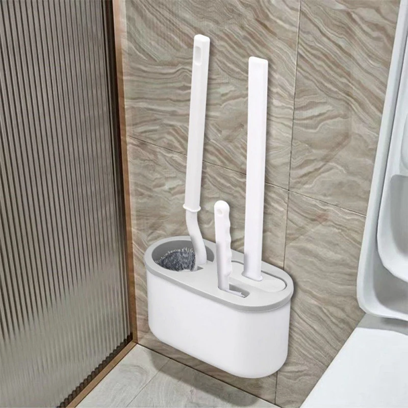 Белая щетка для унитаза 3 в 1 силиконовая настенная стойка нейлоновая детальная