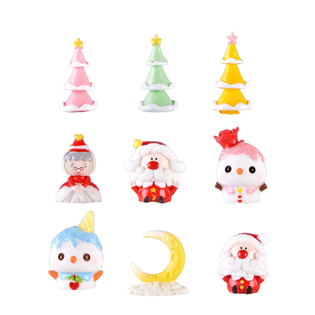 

Christmas Miniature Accessories: Xmas Landscape Decor Figurines Supplies Xmas Tree Santa Moon Resin 15pcs