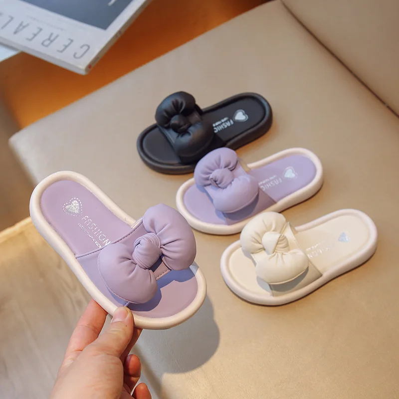 

Girls Slippers Outdoor 2023 Summer New with Big Bow Open-toe Children Fashion Versatile Flat Soft Princess Kids Shoe Breatheable