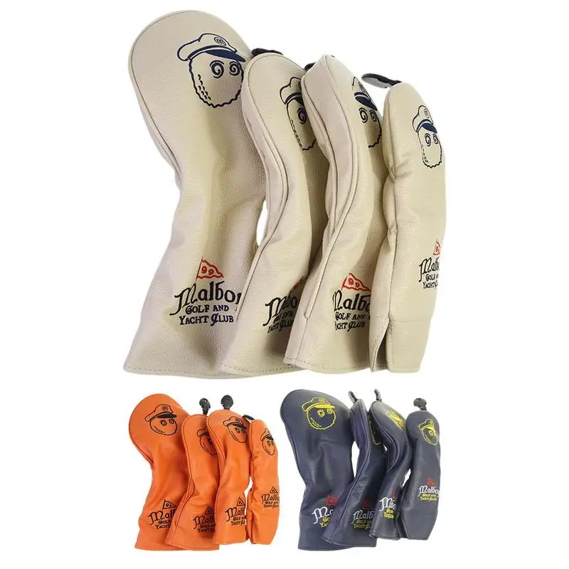 

Golf Club Cover, 4Pcs Rotatable Number Plate Fisherman Hat Protective Golf Head Cover, PU With Fleece Putter Golf Iron Cover