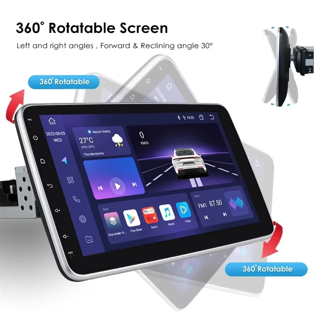 Фото Автомагнитола Android 15 1 DIN с экраном 9/10 дюймов, универсальная, с CarPlay, Android Auto, GPS, мультимедийный плеер, Wi-Fi, QLED, Bluetooth №2
