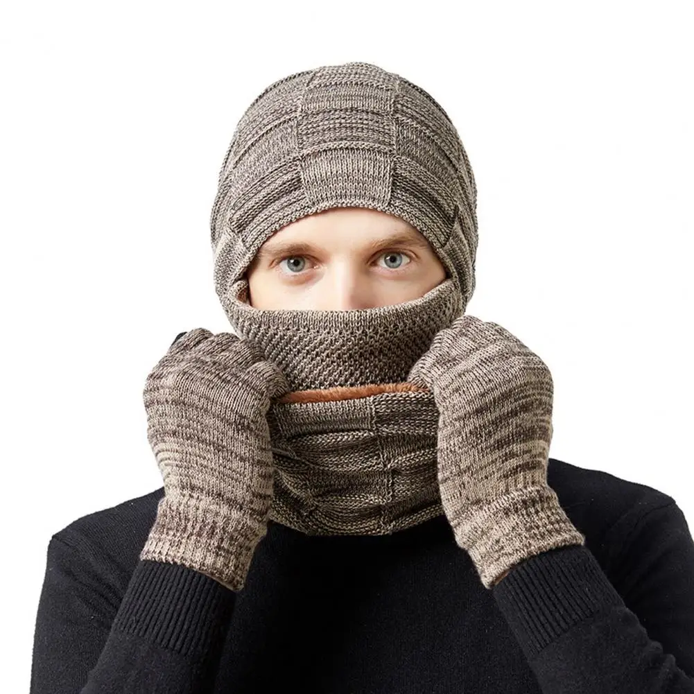 

Chic Fleece Elastic Thickening Skiing Camping Cap Face Cover Set Anti-shrink Winter Gloves Scarf Set for Adult