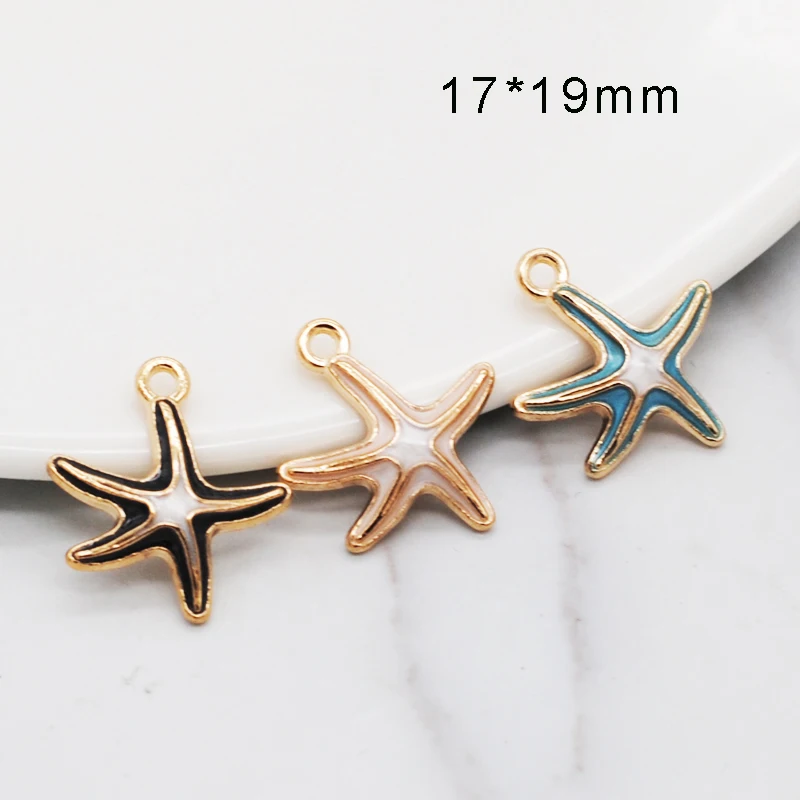 

30pcs/Lot Enamel Gold ColorTone Starfish Charms For Jewelry Making Earrings Bracelet Necklace Accessories DIY Craft 19x17mm